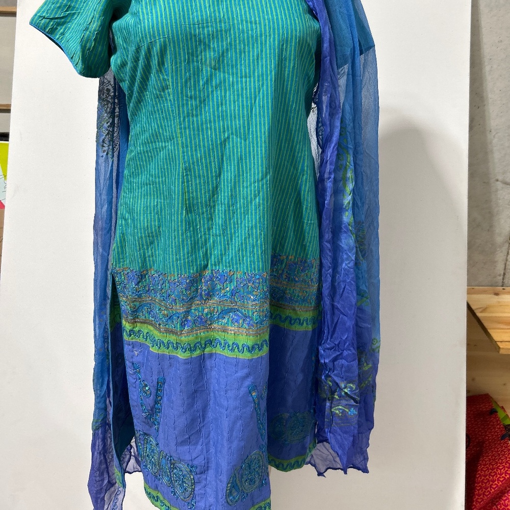 Blue and Green Women's Kurta